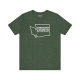 Vancouver Washington premium soft tee featuring a state outline design and 'Best Place on Earth' text.