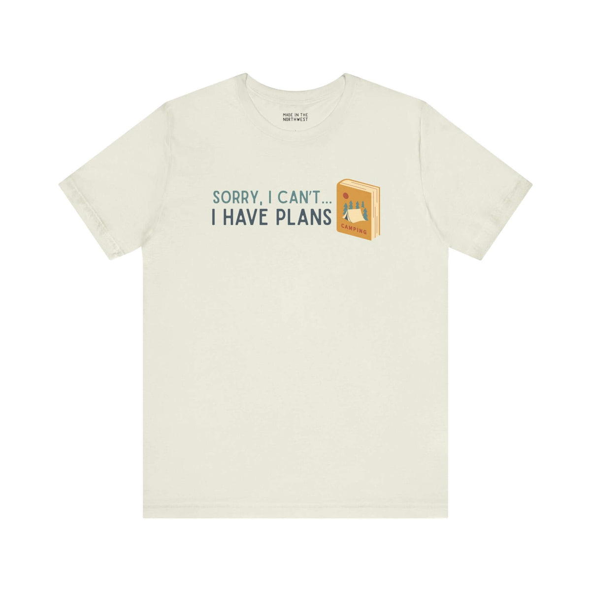 Sorry I Can't I Have Plans premium soft tee for camping and book lovers, featuring a fun design with a book and nature.