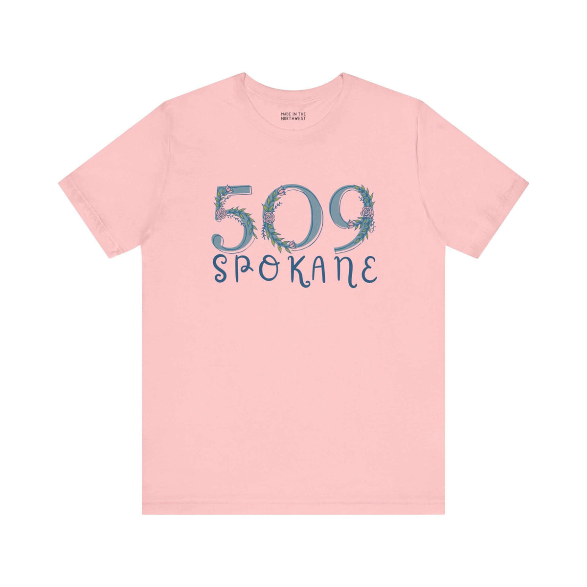 Pink 509 Floral Area Code Soft Tee for women, showcasing Pacific Northwest pride with nature-inspired elegance.