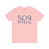 Pink 509 Floral Area Code Soft Tee for women, showcasing Pacific Northwest pride with nature-inspired elegance.