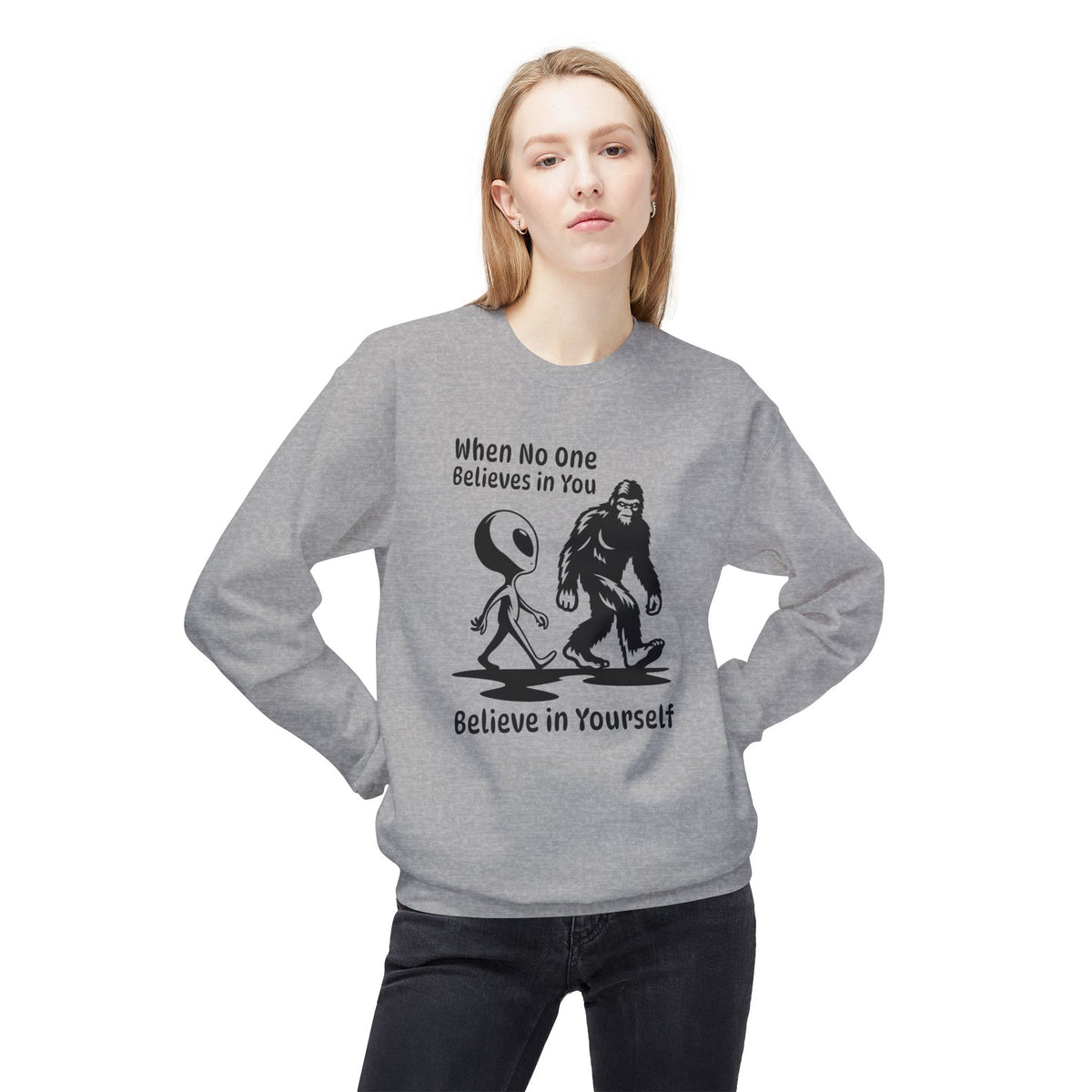 Believe in Yourself Bigfoot Alien Softstyle Midweight Sweatshirt