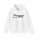 White Vantucky Proud hoodie with Rusty McCoy graphic and text design, showcasing gritty pride and resilience.