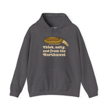Thick and salty Northwest geoduck clam hoodie with bold graphic and humorous text.