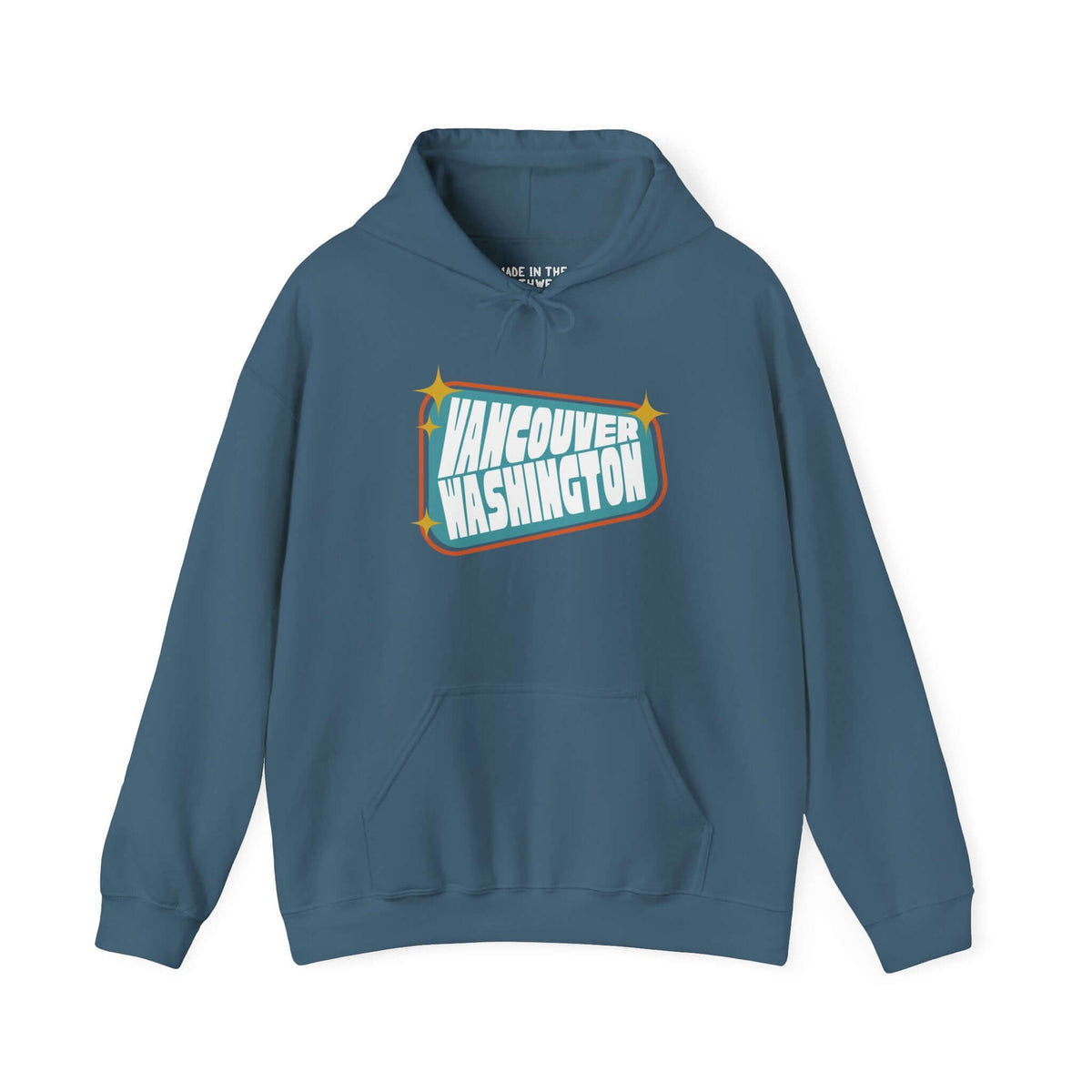 Retro Vancouver Washington sign hoodie, featuring nostalgic design with bold colors and vintage flair.