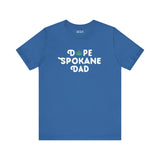 Dope Spokane Dad premium soft tee featuring a playful marijuana leaf in bold lettering, perfect for cool dads.