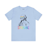 Light blue Spokane tee with rainbow 