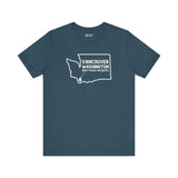Vancouver Washington premium soft tee showcasing state outline and charming design, perfect for hometown pride.