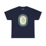 Grower's Union Local 420 Athletic Tee with hand holding joint illustration on navy fabric, celebrating 420 culture.