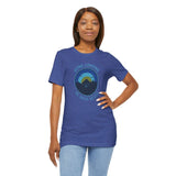 Model wearing a Gone Camping Be Back Never premium soft tee, perfect for outdoor lovers and camping enthusiasts.