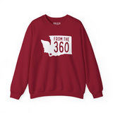 From the 360 Vancouver cozy sweatshirt in red featuring Washington state silhouette with a star marking Vancouver.