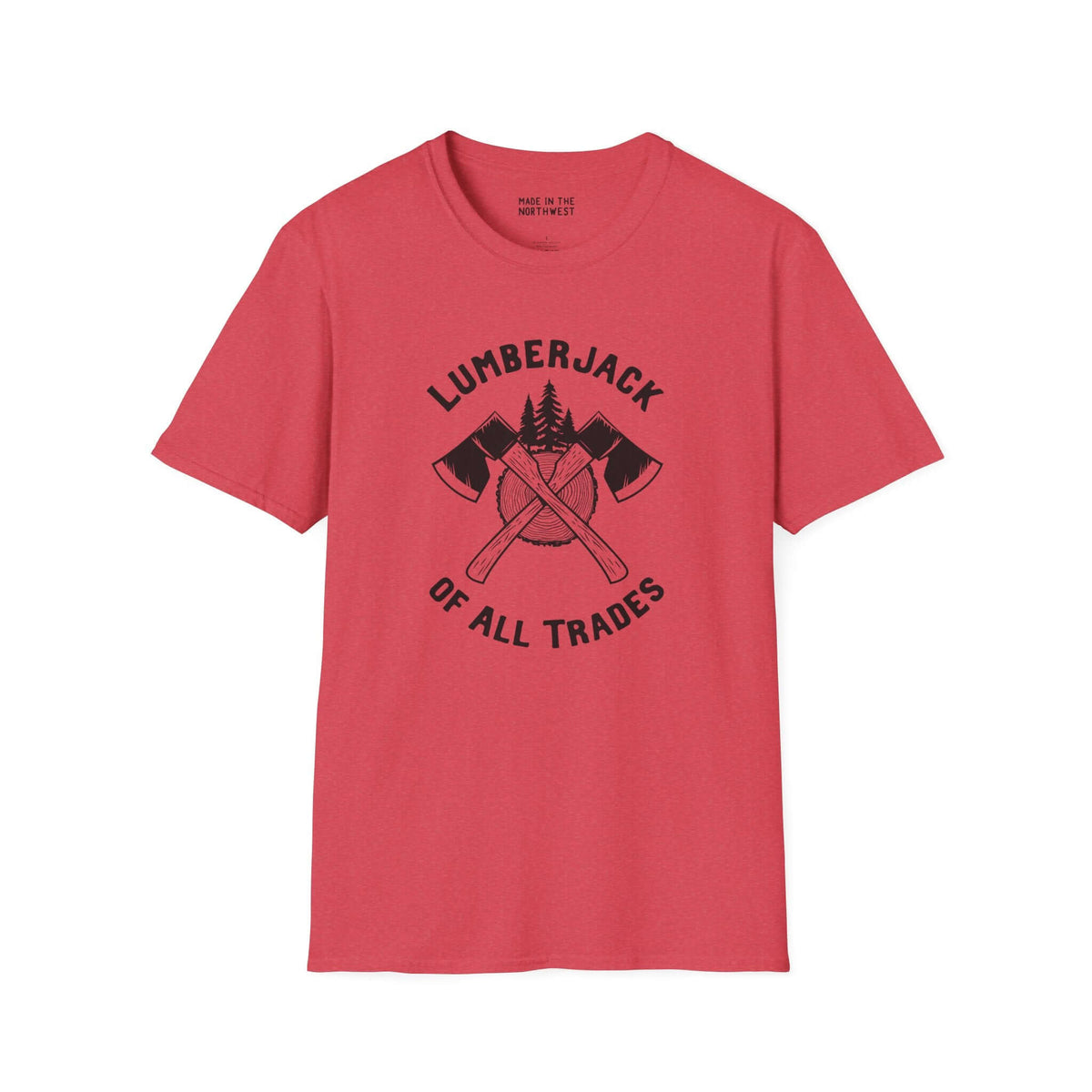 Lumberjack of All Trades softstyle t-shirt with axe graphics, perfect for rugged, hard-working individuals.