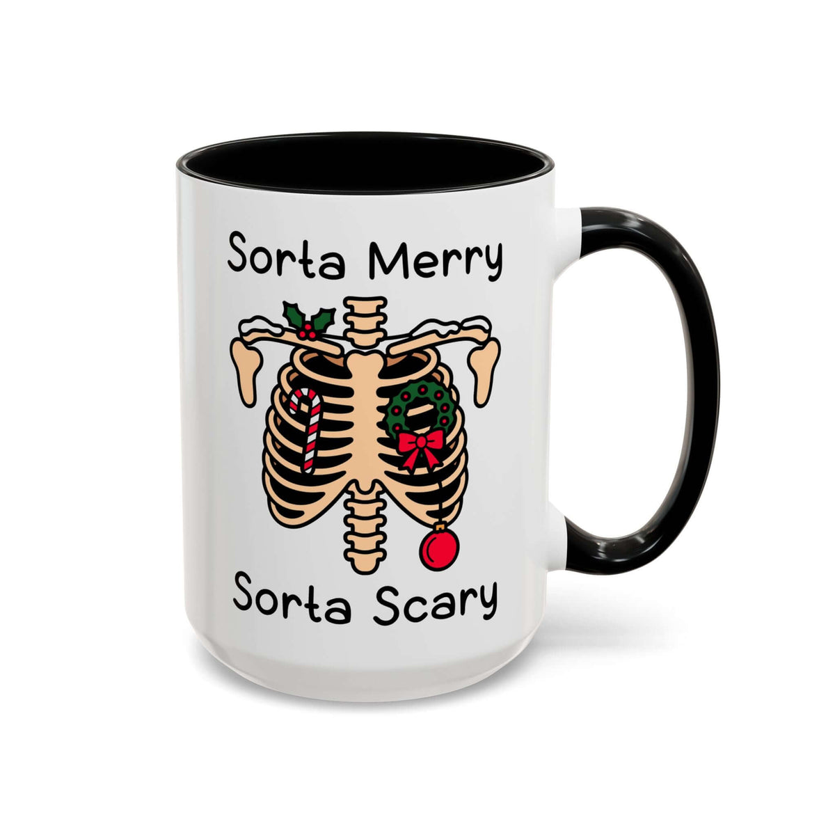 Sorta Merry Sorta Scary Mug with festive ribcage illustration and colorful accents for holiday cheer.