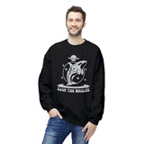 Save the Whales Sweatshirt – Cozy Ocean Crewneck worn by a man, featuring a whale illustration and starry design.
