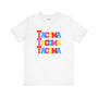 "White Tacoma trio soft tee with bold, colorful block-letter design celebrating Tacoma city style"