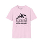 Killer Vibes Only orca whale graphic on a soft pink t-shirt, perfect for ocean lovers.