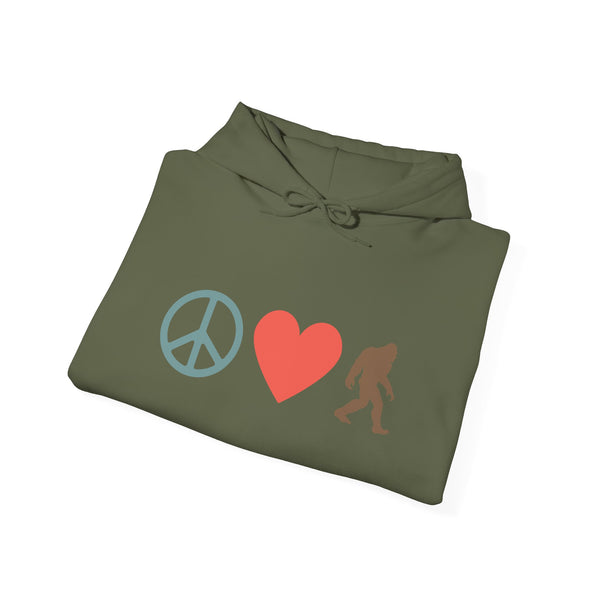 Peace, Love, and Bigfoot Cozy Hoodie