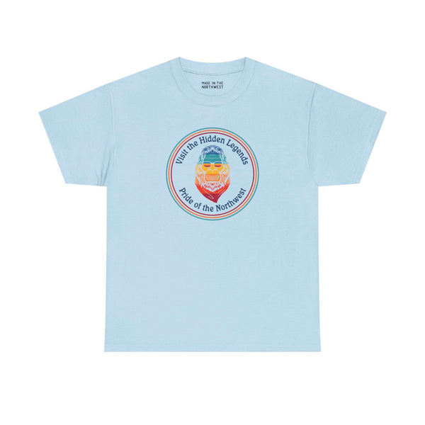 Light blue athletic tee featuring 'Visit the Hidden Legends' graphic, celebrating Pacific Northwest culture.