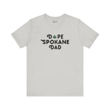 Dope Spokane Dad Premium Soft Tee featuring a marijuana leaf as the 'O', perfect for cool dads in Washington.