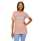 Woman wearing Welcome to Spokavegas Washington Sign Premium Tee in light pink, showcasing Spokane pride.