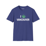 I Marijuana Vancouver T Shirt in navy blue with a marijuana leaf graphic.