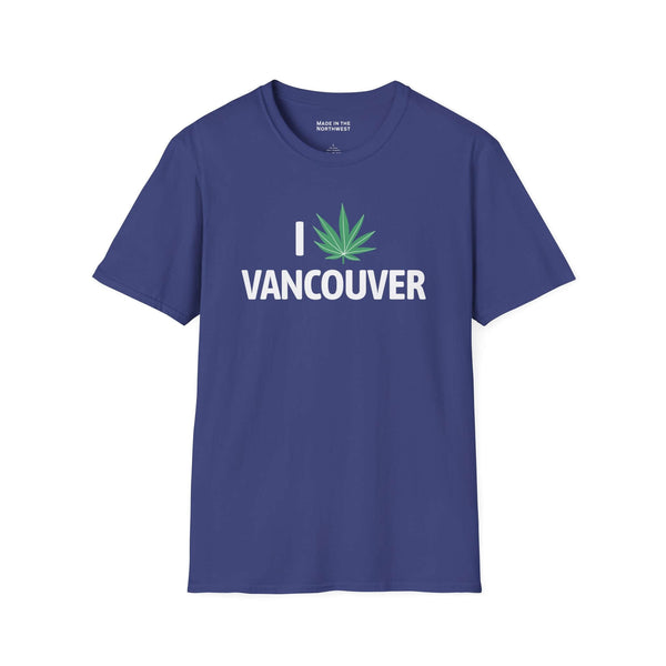 I Marijuana Vancouver T Shirt in navy blue with a marijuana leaf graphic.