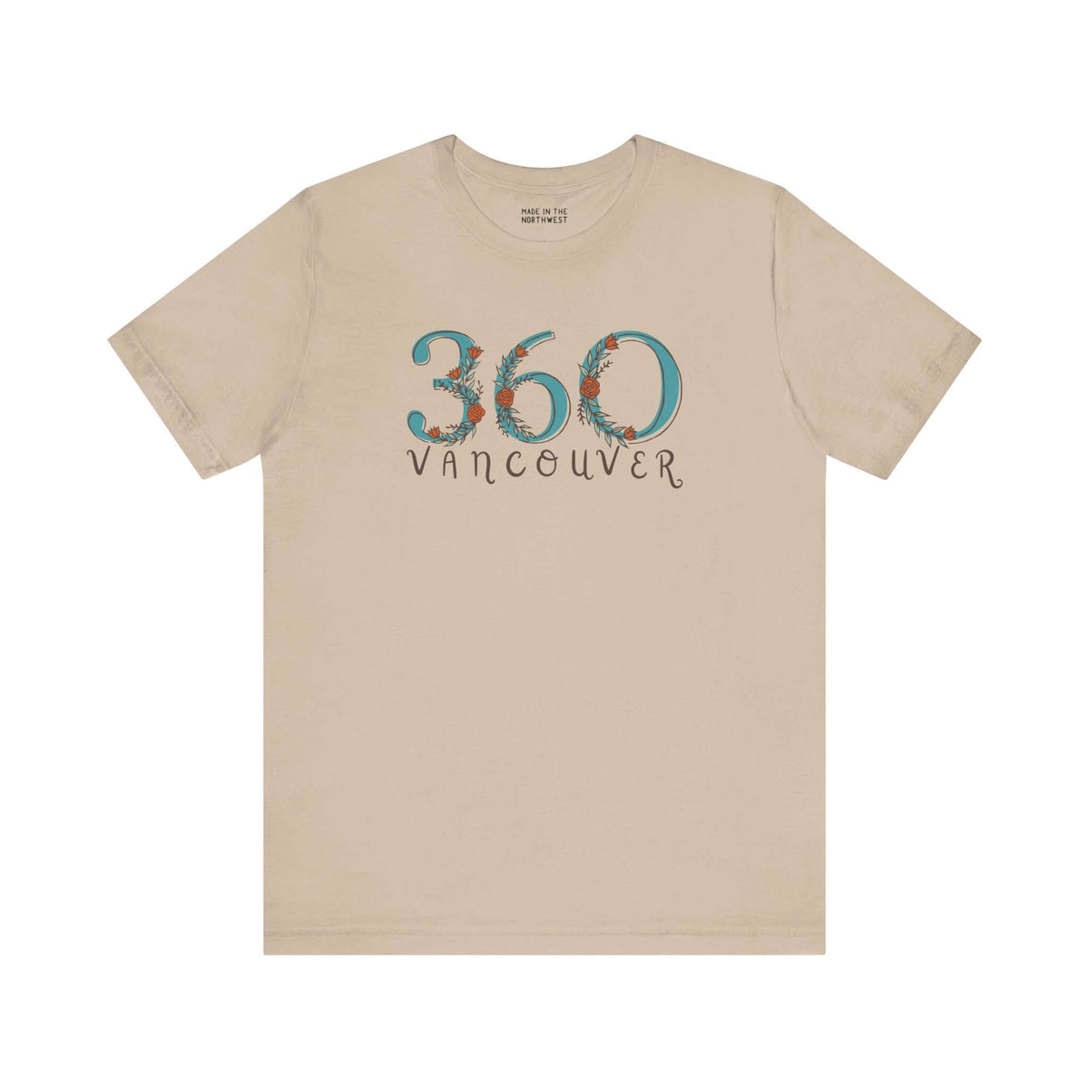 360 Floral Area Code tee in beige, showcasing Vancouver pride with stylish and comfortable design for women.