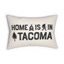 Home Is in Tacoma Pillow featuring bold design with campfire, Bigfoot, and tree accents for PNW charm.