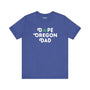 Blue "Dope Oregon Dad" tee with marijuana leaf design, celebrating laid-back Oregon spirit and fatherhood pride.