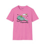 Dink Responsibly T Shirt featuring a pickleball paddle, ball, and martini glass on a pink tee.