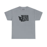 Light gray Washington state athletic tee with 'From the 253' design and star marking Tacoma.