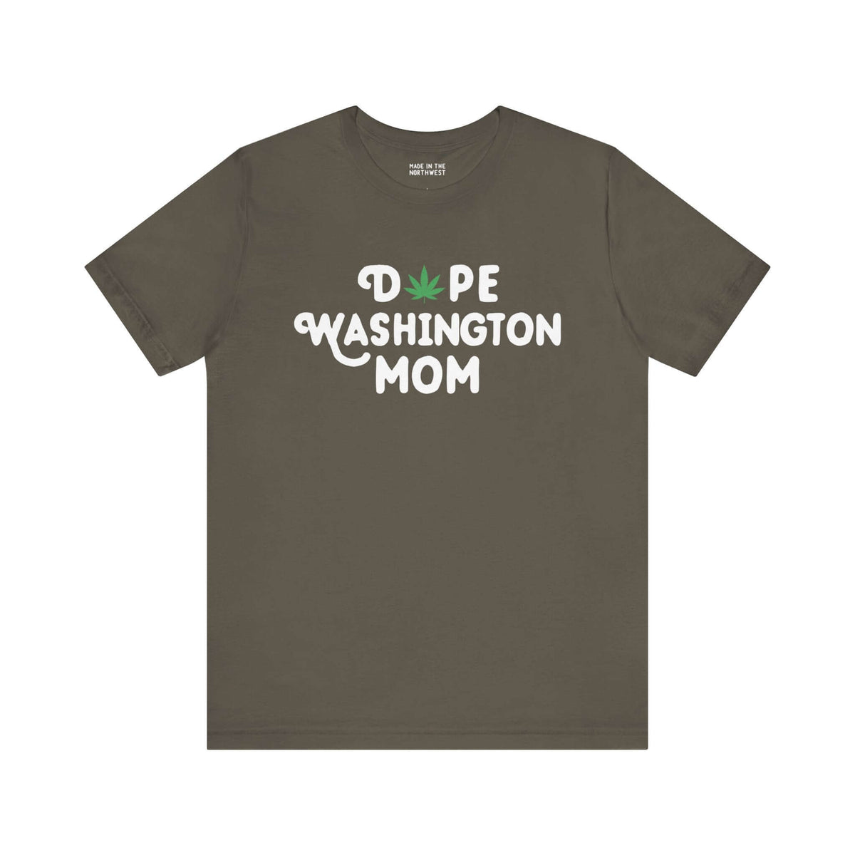 "Dope Washington Mom tee with marijuana leaf graphic on a soft, casual T-shirt perfect for cool moms embracing Washington's vibe"