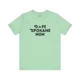 Mint green Dope Spokane Mom premium soft tee with playful marijuana leaf design.