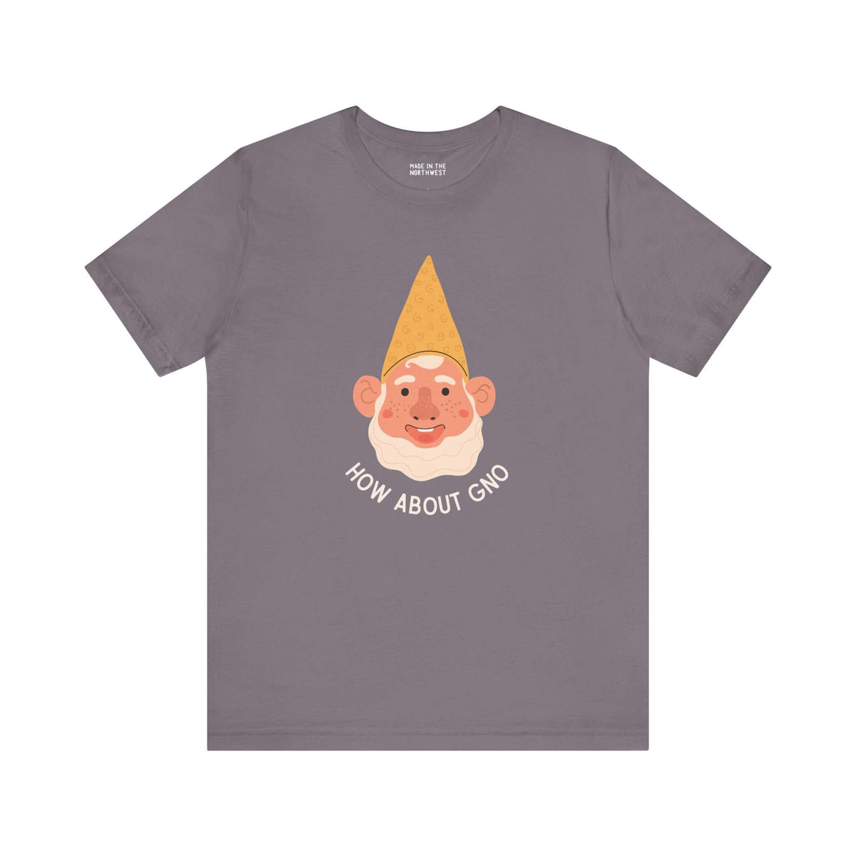 How About Gno gnome design on a premium soft tee, featuring a playful gnome illustration.