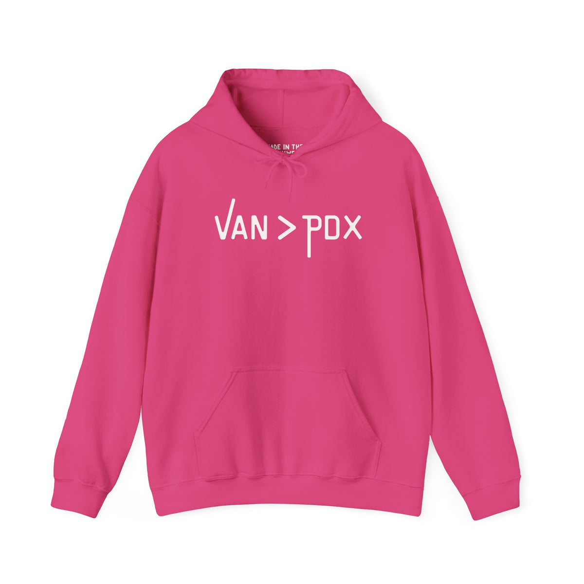 Pink VAN > PDX hoodie sweatshirt celebrating Vancouver over Portland, perfect for outdoor lovers.