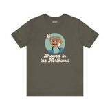 Brewed in the Northwest coffee tee featuring a playful design, perfect for coffee lovers and PNW enthusiasts.