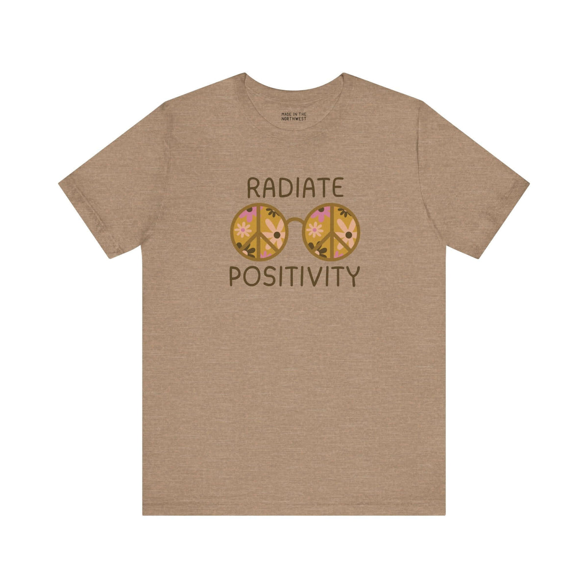 Radiate Positivity Premium Soft Tee with vibrant floral glasses design, perfect for free spirits and optimists.