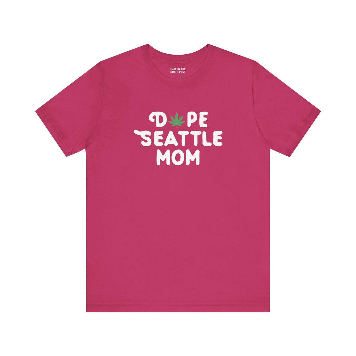 Dope Seattle Mom premium soft tee in pink with playful marijuana leaf for stylish Seattle moms.