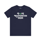 Dope Washington Mom tee with marijuana leaf in design, navy color, showcasing relaxed, vibrant state pride style.