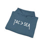 Tacoma over Seattle cozy hoodie with bold 'TAC > SEA' graphic design, perfect for showing Tacoma pride.