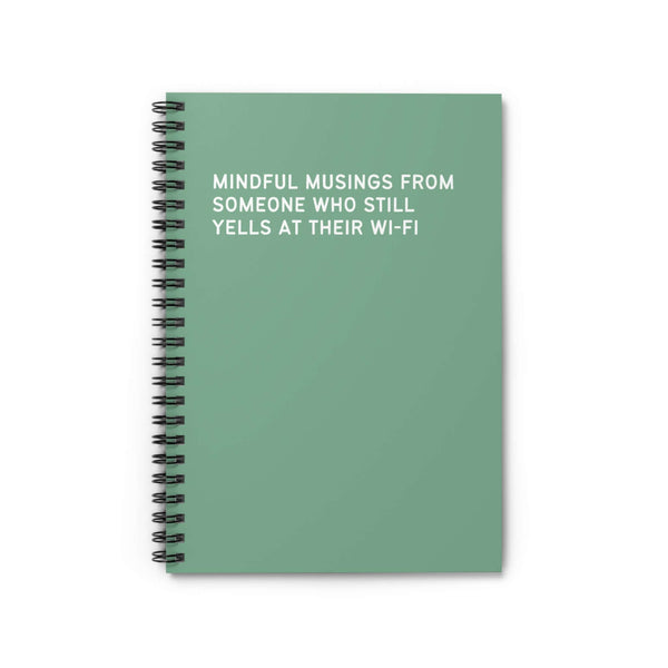 Mindful Musings spiral notebook in green, perfect for journaling and managing daily frustrations.