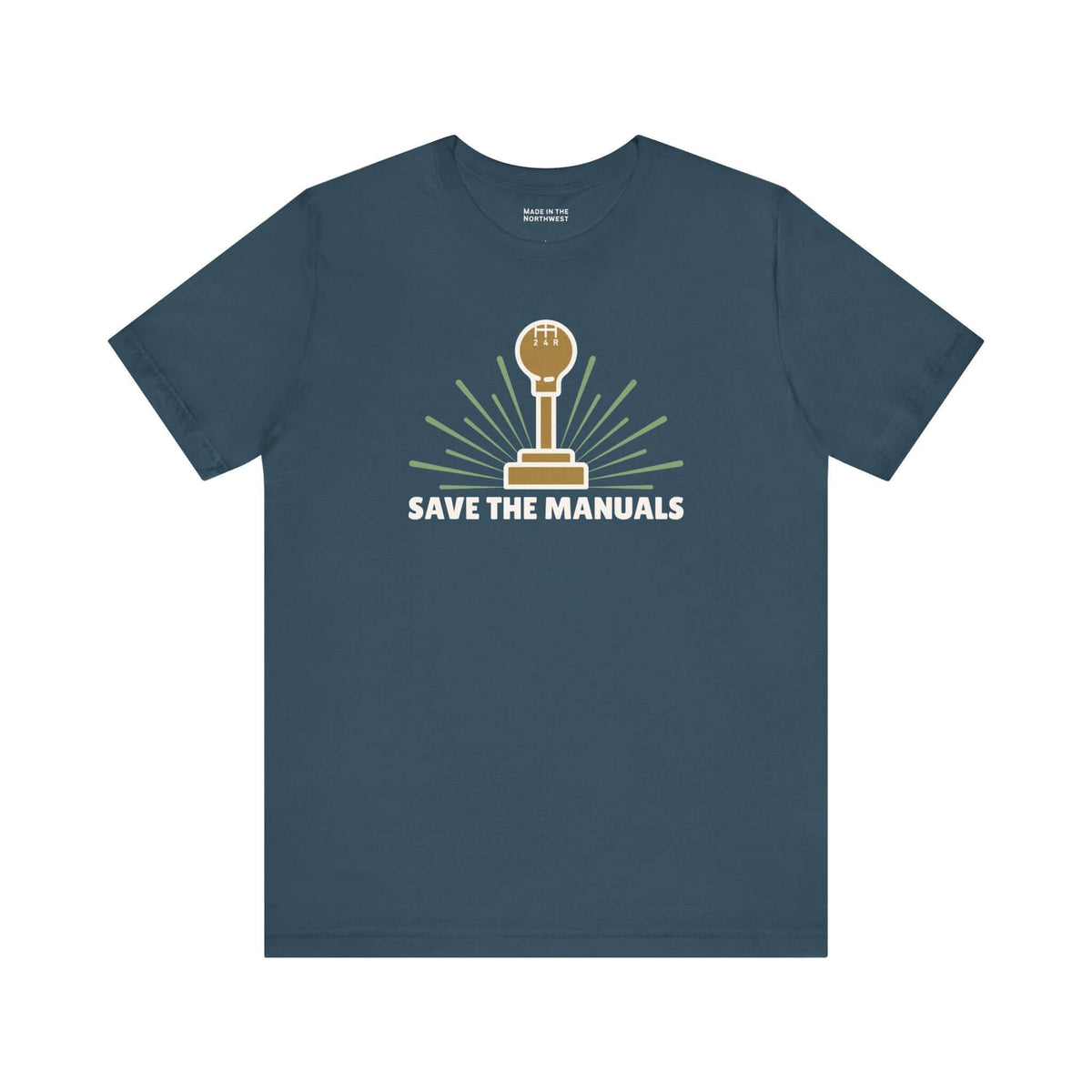 Save the Manuals T Shirt with a gear shift graphic and retro design for car enthusiasts.
