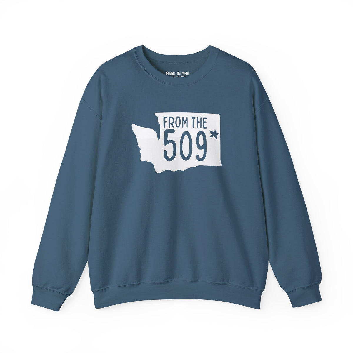Cozy From the 509 sweatshirt featuring a Washington state silhouette with Spokane star, perfect for local pride.