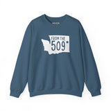 Cozy From the 509 sweatshirt featuring a Washington state silhouette with Spokane star, perfect for local pride.