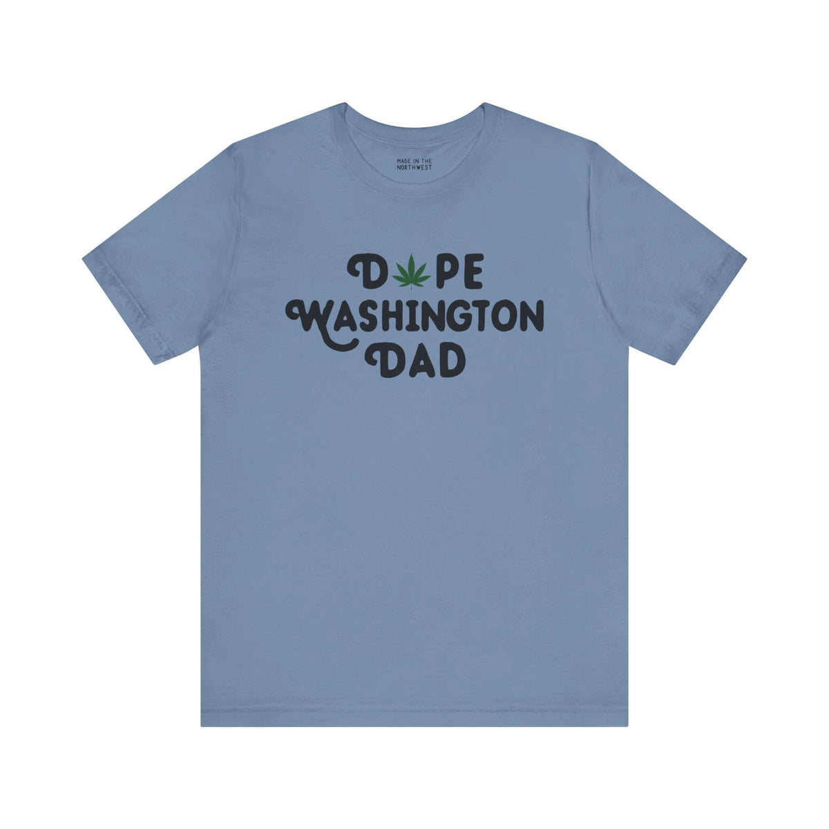 "Dope Washington Dad Soft Tee with marijuana leaf design on blue fabric"