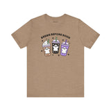 Brews Before Boos Halloween Coffee Premium Soft Tee featuring ghost-themed iced coffees in playful design.