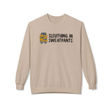 Sleuthing in Sweatpants Sweatshirt in beige with graphic design perfect for true crime enthusiasts.
