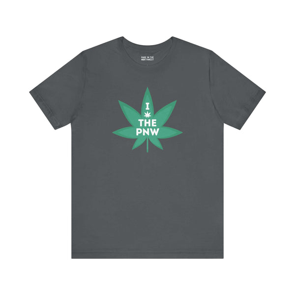 "Chronic PNW Love Soft Tee with bold marijuana leaf graphic celebrating Pacific Northwest vibes"