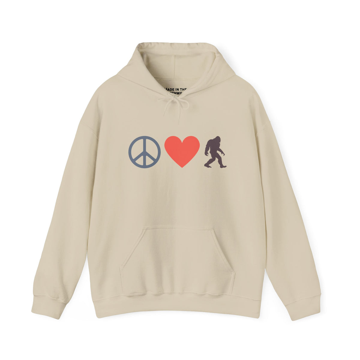 Peace, Love, and Bigfoot Cozy Hoodie