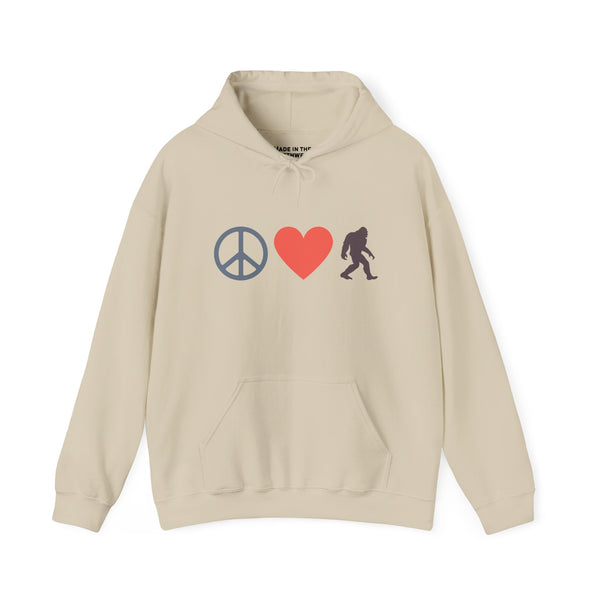 Peace, Love, and Bigfoot Cozy Hoodie