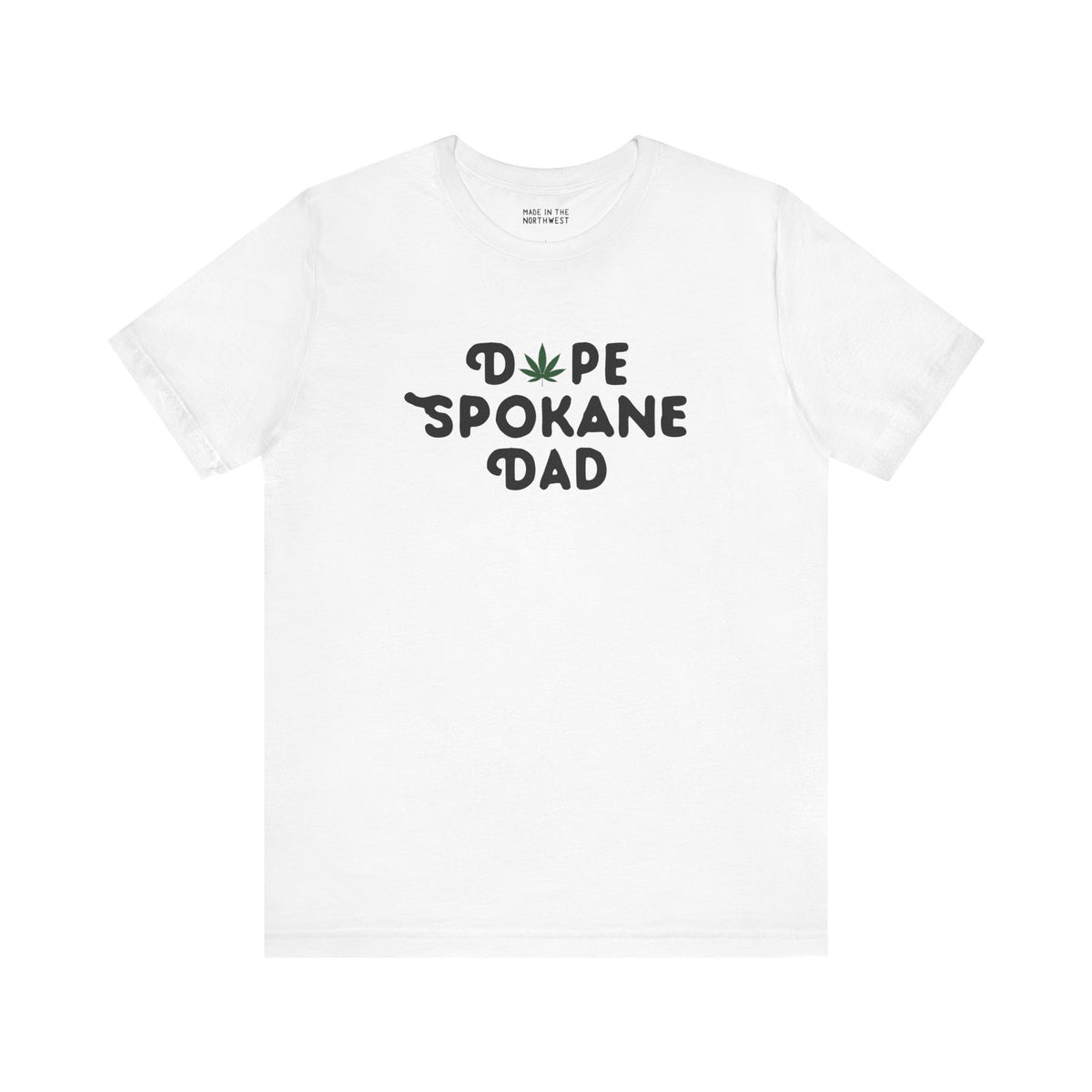 Dope Spokane Dad Premium Soft Tee featuring a playful marijuana leaf in the title, perfect for cool dads in Washington.